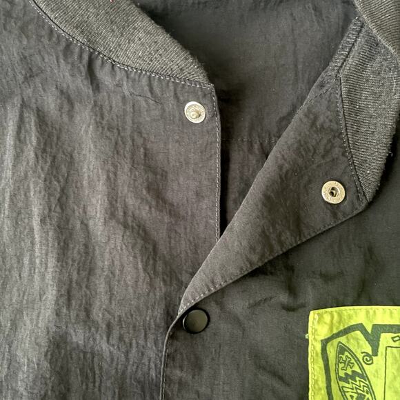 Vtg 80s 90s B-Club Baseball Jacket S/M Black Neon Yellow Coat Snap Baseball - Picture 8 of 12